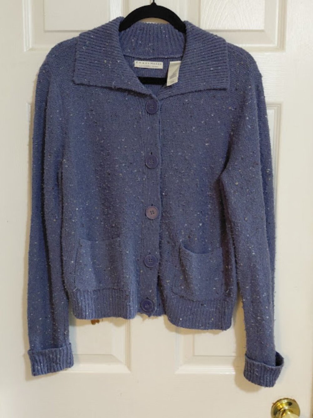 VTG Crazy Horse Liz Clayborne Dusty Blue Collard Knit 5-Button Cardigan Sweater
